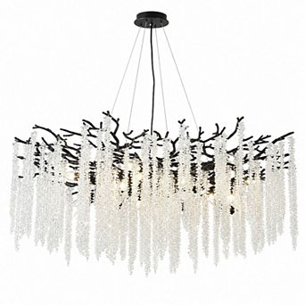 BAOURE Modern Black Zinc Alloy 47 Inch 18 Light Tree Branch Raindrop Chandelier Fixture