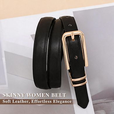 Gold Buckle Thin Skinny Leather Belt for Women