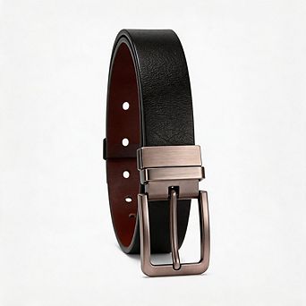 Reversible Leather Belt with Rotating Metal Buckle for Women