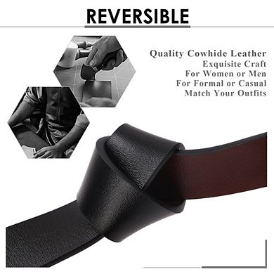 Reversible Leather Belt with Rotating Metal Buckle for Women