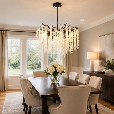 BAOURE Crystal Modern Branch Chandelier Dimmable Ceiling Light Fixture For Dining Room
