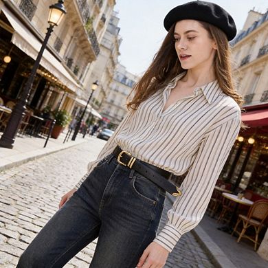 Gold Buckle Casual Leather Waist Belt for Women