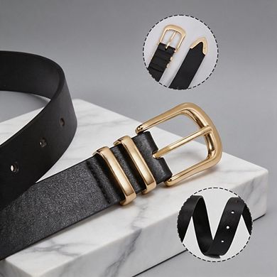 Gold Buckle Casual Leather Waist Belt for Women