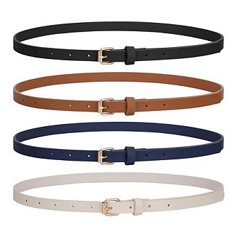 4 Pack Gold Buckle Thin Leather Belt for Women