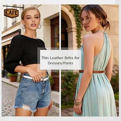 4 Pack Gold Buckle Thin Leather Belt for Women