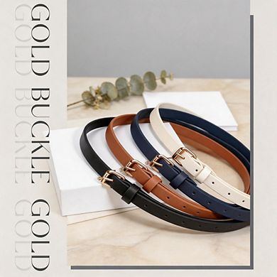 4 Pack Gold Buckle Thin Leather Belt for Women