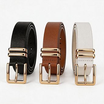 3 Pack Gold Buckle Leather Belts for Women