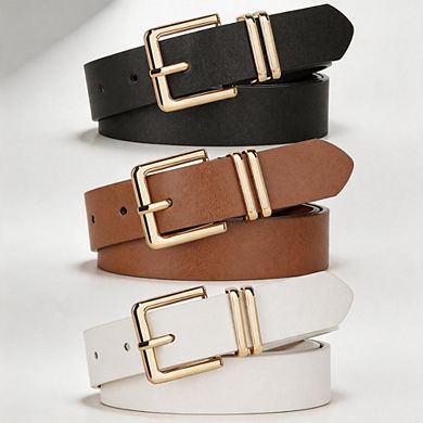 3 Pack Gold Buckle Leather Belts for Women