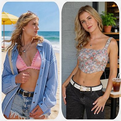 3 Pack Gold Buckle Leather Belts for Women