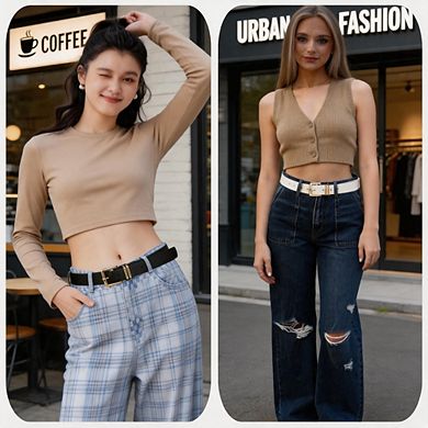 3 Pack Gold Buckle Leather Belts for Women