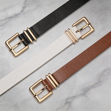 3 Pack Gold Buckle Leather Belts for Women