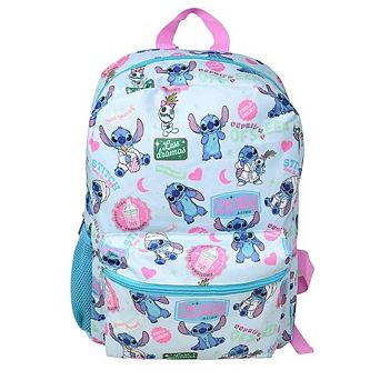 Bioworld Disney Stitch 16" All over print Kids Backpack, with Front Pocket & Side Mesh