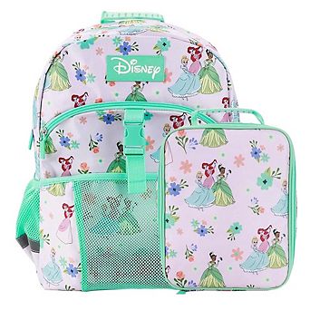 Disney Princesses 16" Kids Backpack With a matching Lunch Bag for Girls, with a large front Pocket