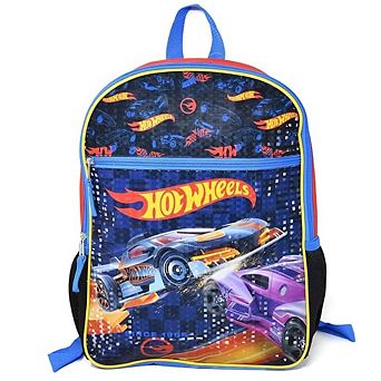 Bioworld Hot Wheels 16" Kids School Backpack with a Large Front Pocket & Side Mesh Pockets