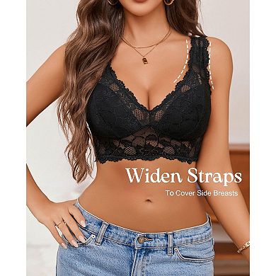 Avidlove Bralettes for Women Lace Longline Bralette Unlined Wireless Bra Comfort Triangle