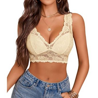 Avidlove Bralettes for Women Lace Longline Bralette Unlined Wireless Bra Comfort Triangle