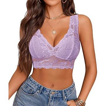 Avidlove Bralettes for Women Lace Longline Bralette Unlined Wireless Bra Comfort Triangle