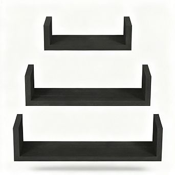 Solid Wood Floating Shelves Wall Mounted Black 3 Pack Rustic Storage
