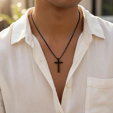 KAUFLY Stainless Steel Cross Necklace with Box Chain-Hypoallergenic for Men & Teens