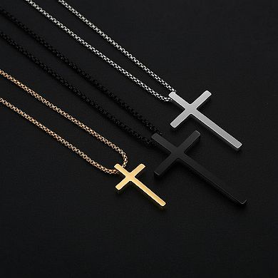 KAUFLY Stainless Steel Cross Necklace with Box Chain-Hypoallergenic for Men & Teens