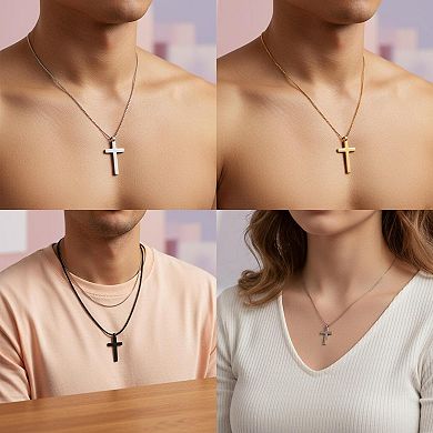 KAUFLY Stainless Steel Cross Necklace with Box Chain-Hypoallergenic for Men & Teens