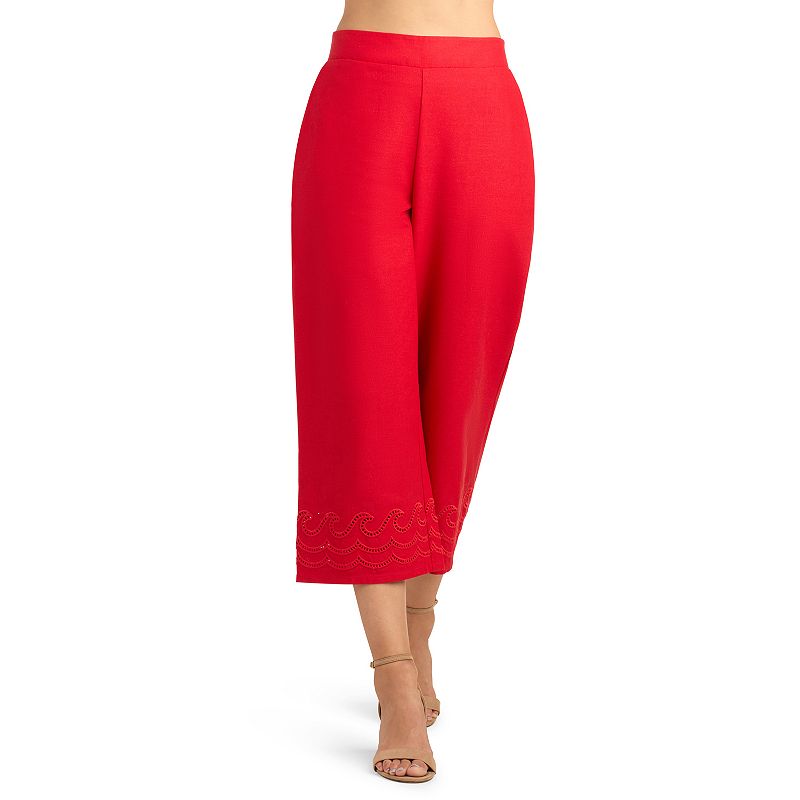 Women's AB Studio Cutout Embroidery Hem Pull-On Crop Pants