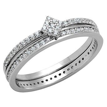 Alamode Womens/Ladies Rhodium Plated 925 Sterling Silver Cubic Zirconia Ring Set