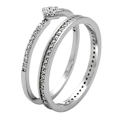 Alamode Womens/Ladies Rhodium Plated 925 Sterling Silver Cubic Zirconia Ring Set