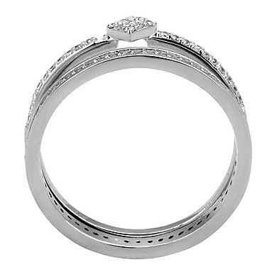 Alamode Womens/Ladies Rhodium Plated 925 Sterling Silver Cubic Zirconia Ring Set