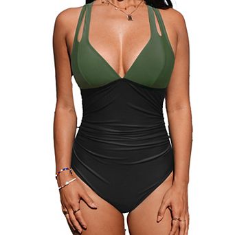 Women's Cupshe Ruched Cross Back Monokini One Piece Swimsuit