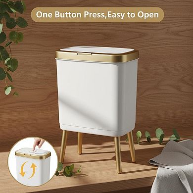 Bathroom Trash Can With Lid Plastic 4 Gallon Push Button Narrow Space-Saving