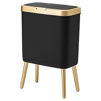 Bathroom Trash Can With Lid Plastic 4 Gallon Push Button Narrow Space-Saving