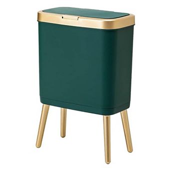 Bathroom Trash Can With Lid Plastic 4 Gallon Push Button Narrow Space-Saving