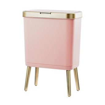 Bathroom Trash Can With Lid Plastic 4 Gallon Push Button Narrow Space-Saving
