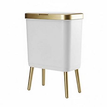 Bathroom Trash Can With Lid Plastic 4 Gallon Push Button Narrow Space-Saving