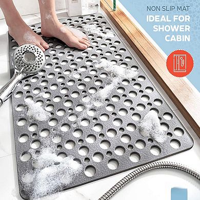 Non Slip Bathtub Mat Anti Skid Strong Suction Cups Quick Drain Machine Washable Soft Bathroom