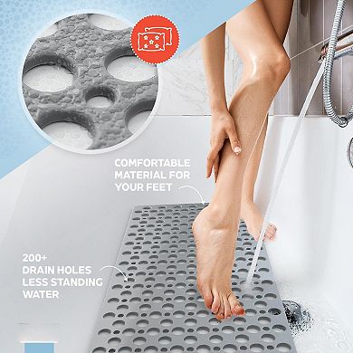 Non Slip Bathtub Mat Anti Skid Strong Suction Cups Quick Drain Machine Washable Soft Bathroom