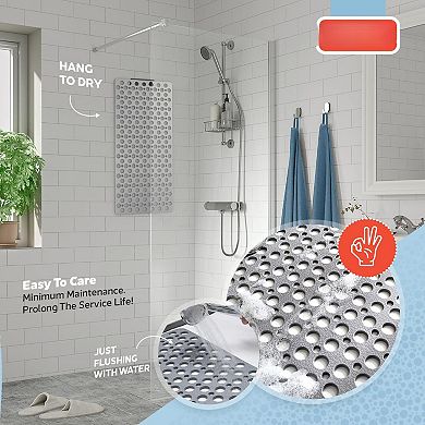 Non Slip Bathtub Mat Anti Skid Strong Suction Cups Quick Drain Machine Washable Soft Bathroom