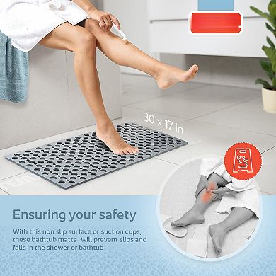 Non Slip Bathtub Mat Anti Skid Strong Suction Cups Quick Drain Machine Washable Soft Bathroom