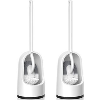 2 Pack Toilet Brush Holder Set S Arc Bristles Extra Long Handle Deep Cleaning Bathroom