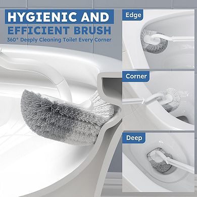 2 Pack Toilet Brush Holder Set S Arc Bristles Extra Long Handle Deep Cleaning Bathroom