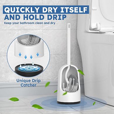 2 Pack Toilet Brush Holder Set S Arc Bristles Extra Long Handle Deep Cleaning Bathroom