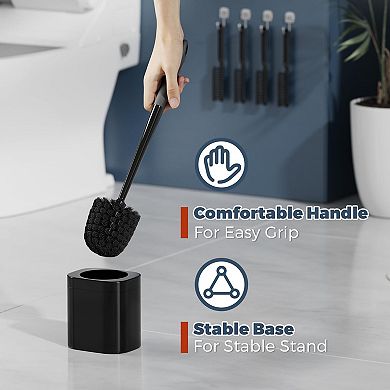 4 Pack Toilet Brush Holder Set w/ 4 Crevice Brushes, 360° Clean Silicone Handle, Easy Assembly