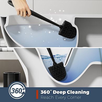 4 Pack Toilet Brush Holder Set w/ 4 Crevice Brushes, 360° Clean Silicone Handle, Easy Assembly