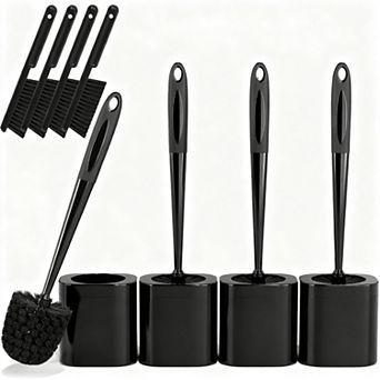 4 Pack Toilet Brush Holder Set w/ 4 Crevice Brushes, 360° Clean Silicone Handle, Easy Assembly
