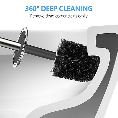 Toilet Brush Compact w Holder Stainless Steel Handle Durable Bristles  Efficient Drip-Free