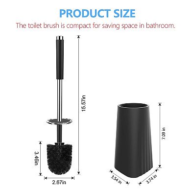 Toilet Brush Compact w Holder Stainless Steel Handle Durable Bristles  Efficient Drip-Free