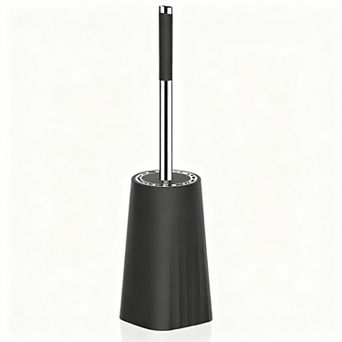 Toilet Brush Compact w Holder Stainless Steel Handle Durable Bristles Efficient Drip-Free