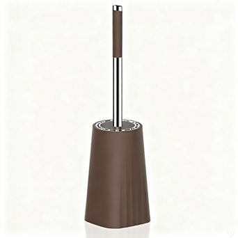 Toilet Brush Compact w Holder Stainless Steel Handle Durable Bristles Efficient Drip-Free