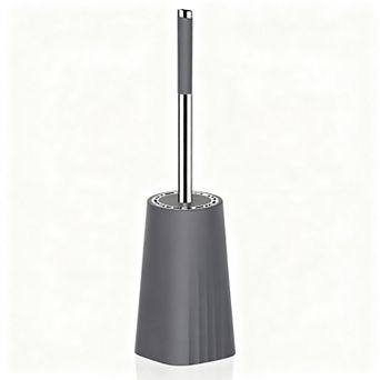 Toilet Brush Compact w Holder Stainless Steel Handle Durable Bristles Efficient Drip-Free